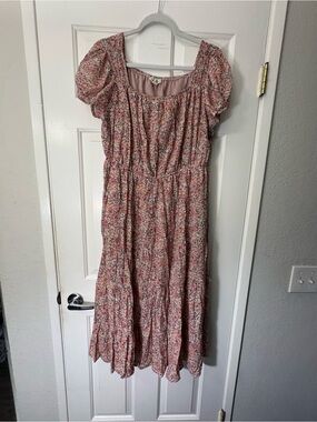 Blush Floral Puff-Sleeve Maxi Dress